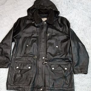 Vintage Middlebrook Womens Jacket L Black Pockets Removable‎ Hood Zip Up Snaps